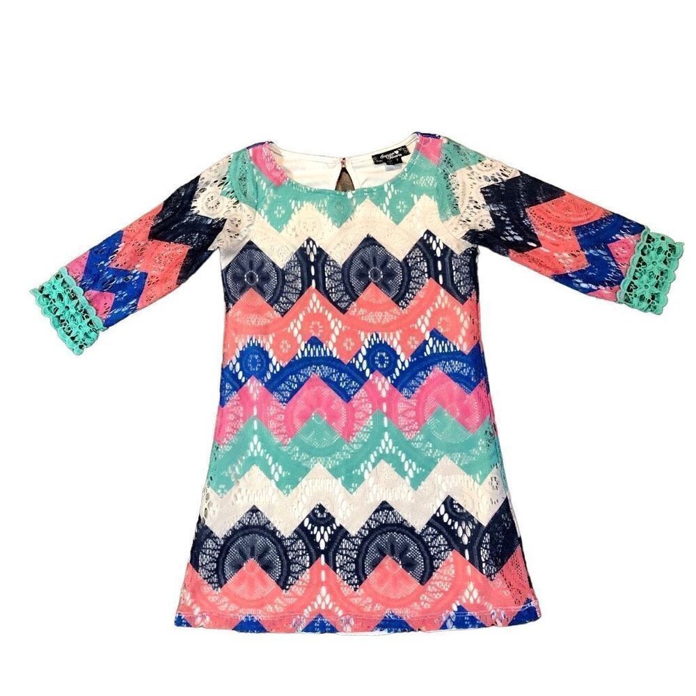 Sequin Hearts Girl’s Multicolored Chevron Lace Dress Size 7